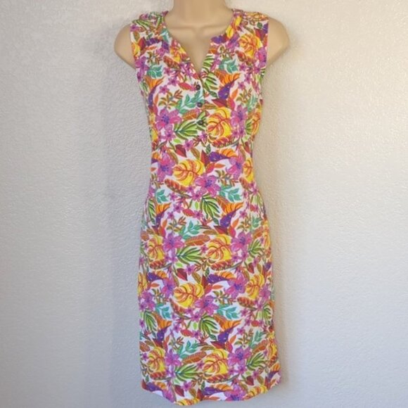Stella Parker Size L Dress Sleeveless Split Neck  Button Floral Print - Picture 1 of 5
